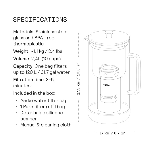 Aarke Purifier Glass Water Pitcher, Refillable Stainless Steel Filter, 8-Weeks - Image 8