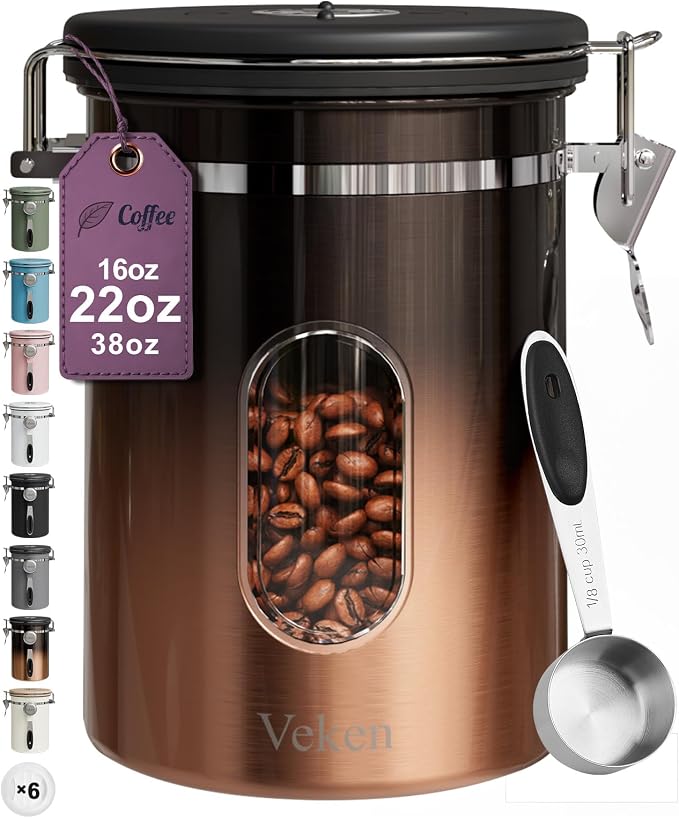 Veken Coffee Canister with Window, Airtight Stainless Steel Kitchen Food by Veken