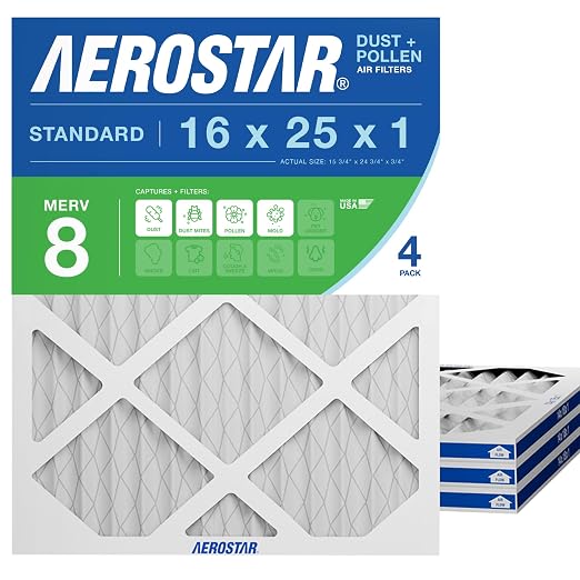 Aerostar 16x25x1 MERV 8 Air Filter, ACTUAL SIZE, Air Conditioning & Furnace by AirFiltersDelivered