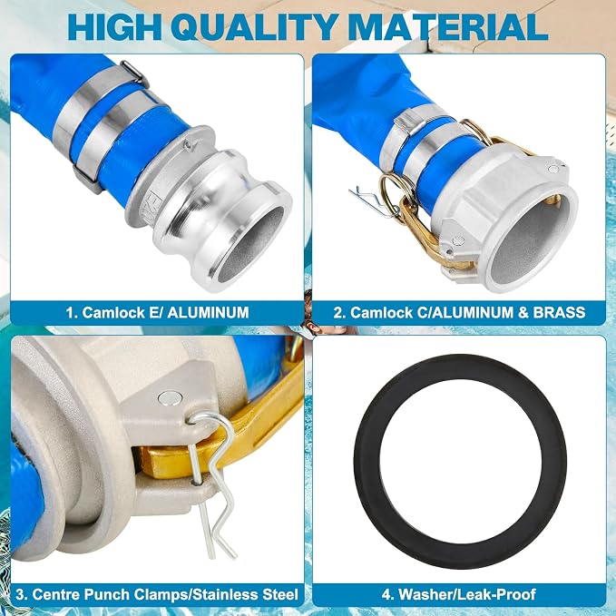 2'' x 50 Ft Discharge Hose, Heavy Duty PVC Lay Flat Water Backwash Hose - Image 2