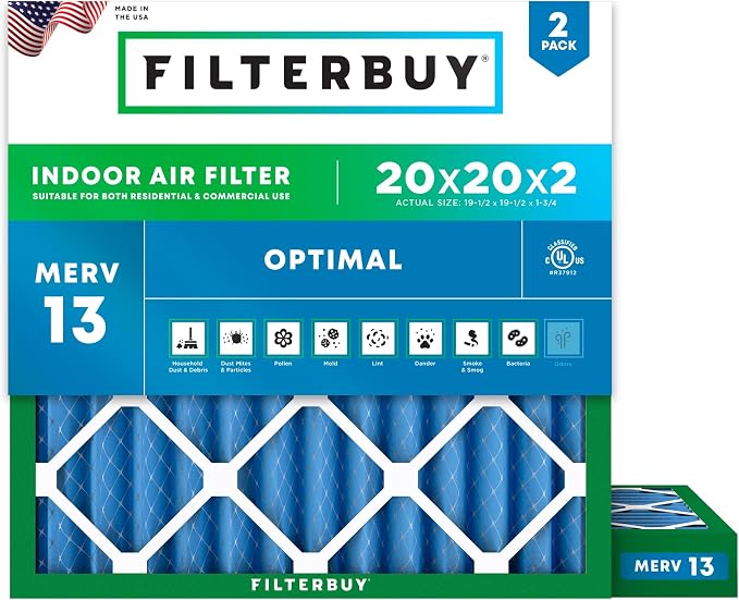Filterbuy 20x20x2 Air Filter MERV 13 Optimal Smoke & Allergy Defense, by Filterbuy