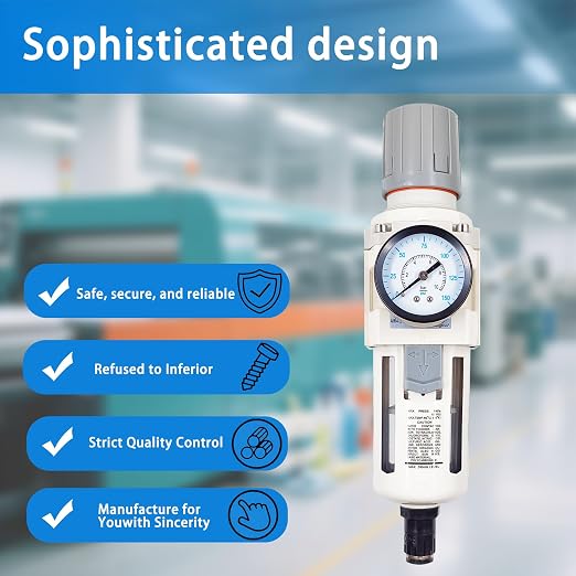 XingNEeng 1/2" NPT Compressed Air Filter Regulator Combo Piggyback, Water/Oil - Image 7