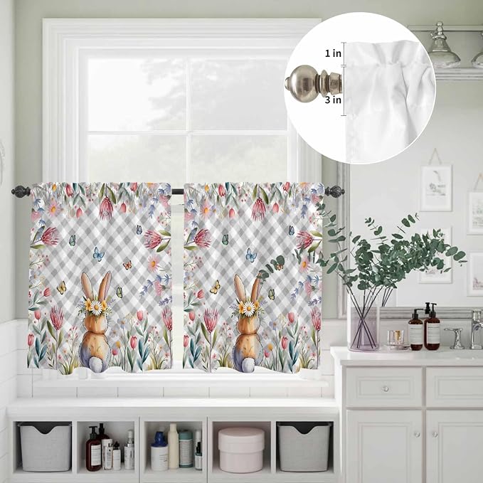Kitchen Curtains Tiers and Valance Set of 3, Easter Light Filtering Window - Image 8