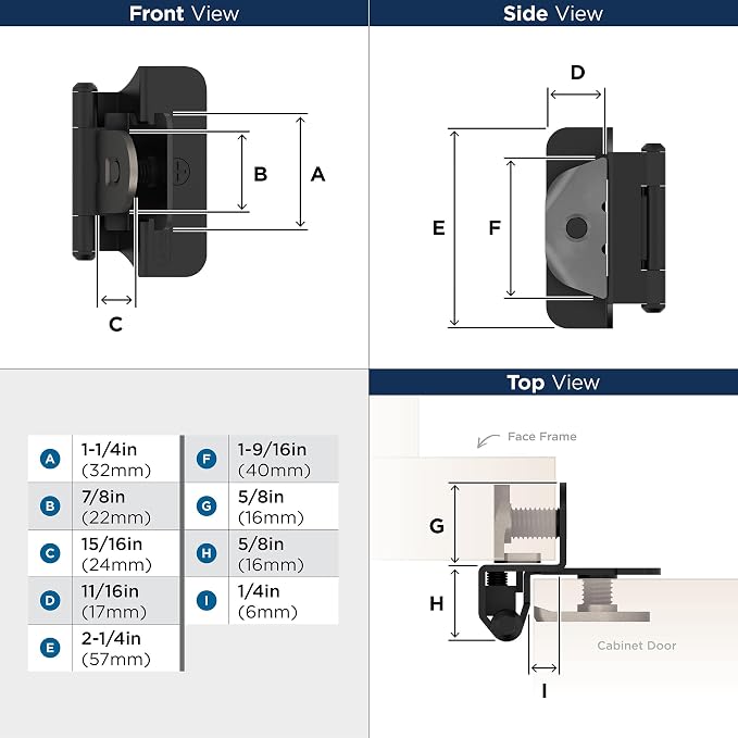Amerock BPR8701FB | Cabinet Hinge | 1/4 inch Overlay Double Demountable | Matte - Image 4