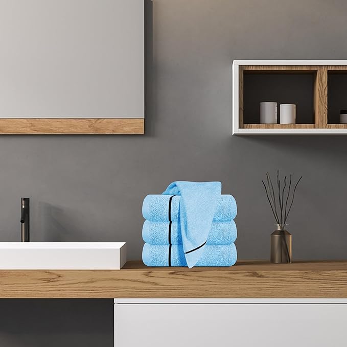 MyOwn Ultra Soft Cotton 6 -Piece Hand Towel Set 16x24 Inch, Ideal for use in Bathroom, Kitchen, Gym, Spa & General Cleaning, Compact & Lightweight Multi Purpose Hand Towels - Sky Blue