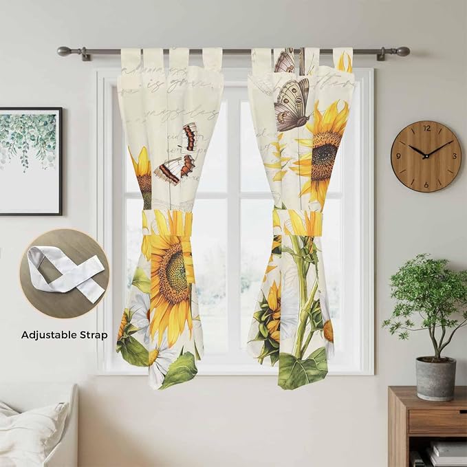 Farm Sunflowers Bathroom Curtains 63 Inch Length, Window Curtains Tab Top - Image 5