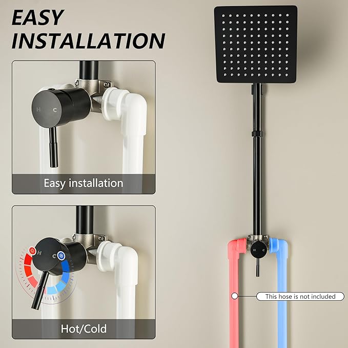 LIWEIKE Outdoor Shower Kit, All Mental Matte Black Outdoor Shower Fixtures with 8 Inch Rainfall Shower Head Outside Shower with Single Handle for Backyard, Valve Included