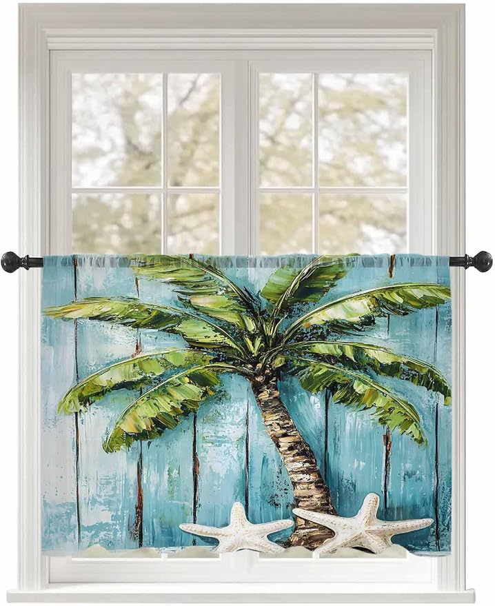Sheer Curtains 45 Inch Length, Coastal Beach Starfish Semi Sheer Curtains Light by Unknown