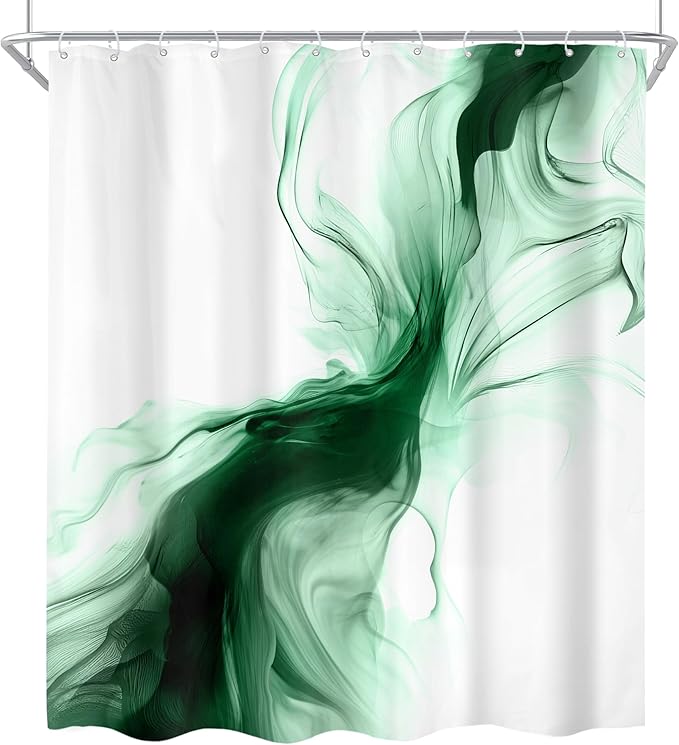 Cinbloo Green Shower Curtain 60Wx72H Abstract Marble Ombre Modern Ink Texture Minimalist Dark Smoke Shapes Bathroom Curtain Set Chic Simple Aesthetic Men Neutral Bath Bathroom Accessories Decor