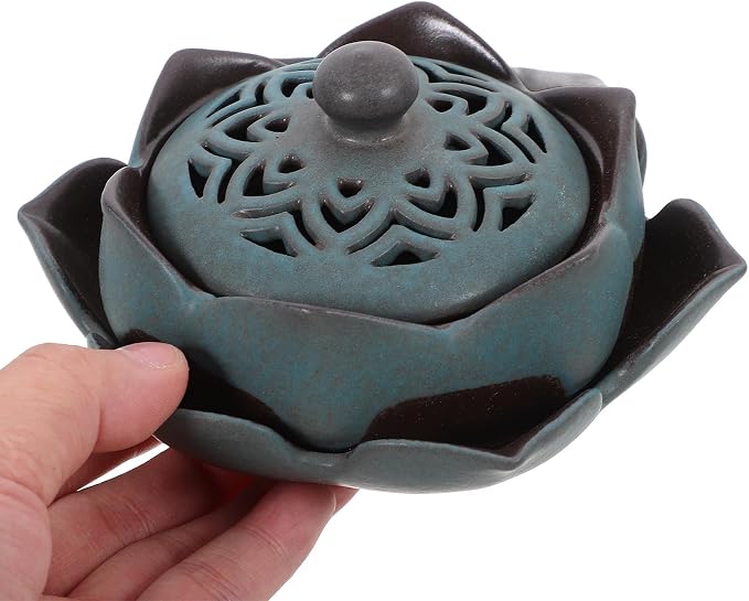 SEWACC Ceramic Lotus Incense Holder Vintage Home Decorative Incense Burner - Image 3