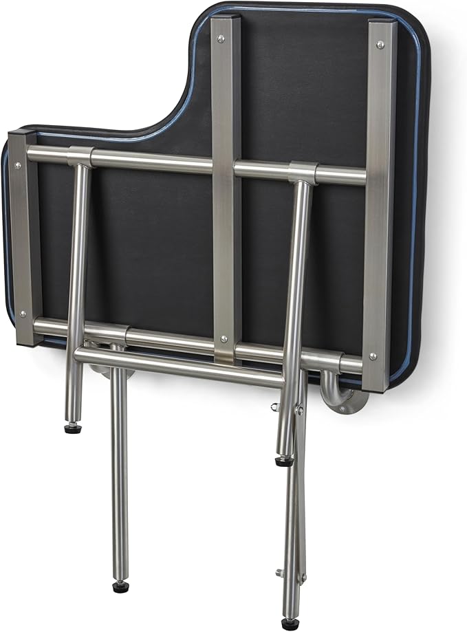 32" x 22.5" Black Padded Wall Mount Folding Left-Handed Transfer Bench Shower Seat with Legs, ADA Compliant