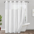 ROSERY No Hook Shower Curtain with Snap in Fabric Liner Set, Boho Farmhouse Jacquard Tufted Geometric Striped Shower Curtain for Bathroom with Tassel, Trellis Pattern, 71" W x 74" L