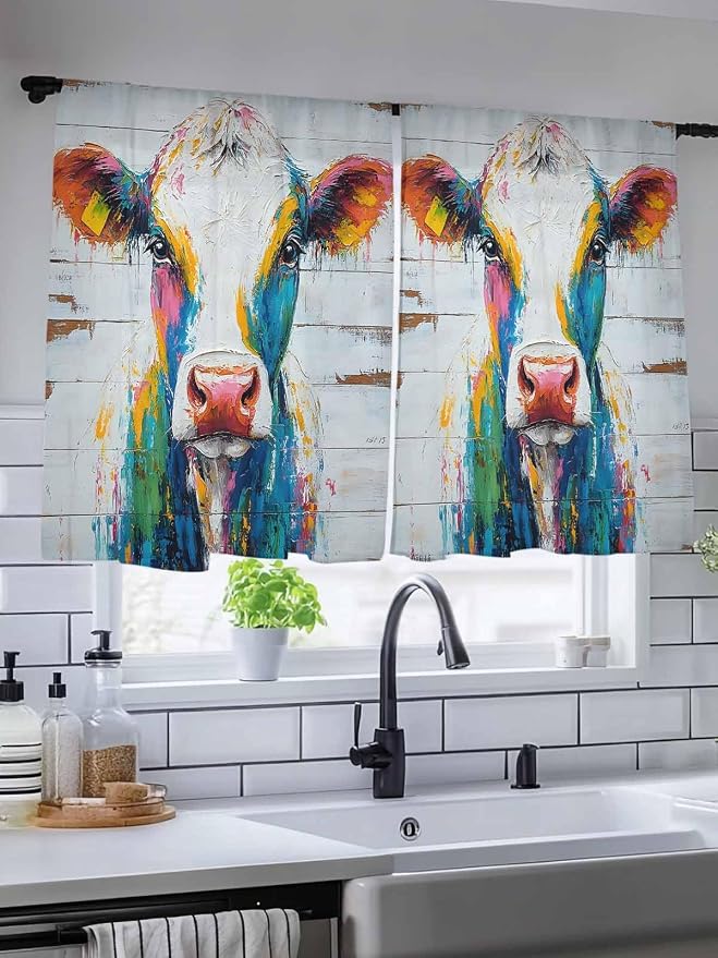 Sheer Curtains 45 Inch Length, Farmhouse Oil Painting Semi Sheer Curtains Light - Image 5