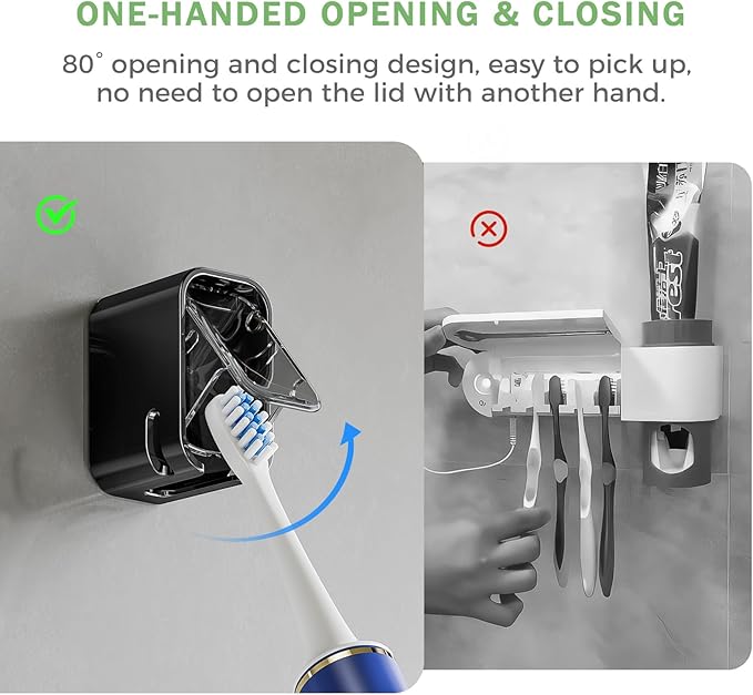 2-Pack Innovative Single Slot Toothbrush Holders with Cover – Wall-Mounted, Hygienic Storage for Bathroom & Shower, Ideal for Family and Travel