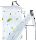 Hibbent All Metal CUPC Certified 8'' Rainfall Shower Head, Dual Shower Head Combo with 4 Handheld Sprays, High Pressure Shower Wand, 16'' Adjustable Extension Arm, 71'' Hose, Shower Holder, Chrome