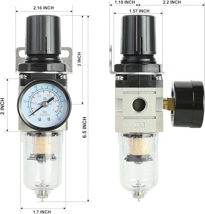 Hromee 1/4 Inch Air Compressor Filter Regulator Combo, Water Oil Separator - Image 4