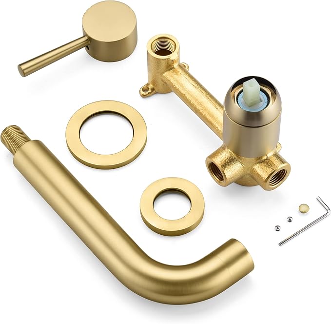 SUMERAIN Wall Mount Bathtub Faucet Tub Filler with Valve, Brushed Gold Single Handle