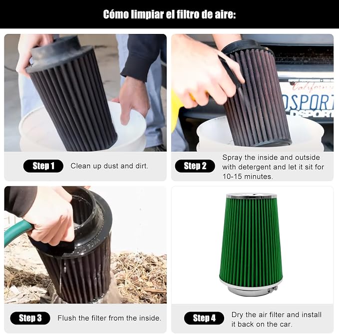 RYANSTAR RACING 102mm 4" High Flow Round Tapered Cone Cool Air Filter Cleaner - Image 5
