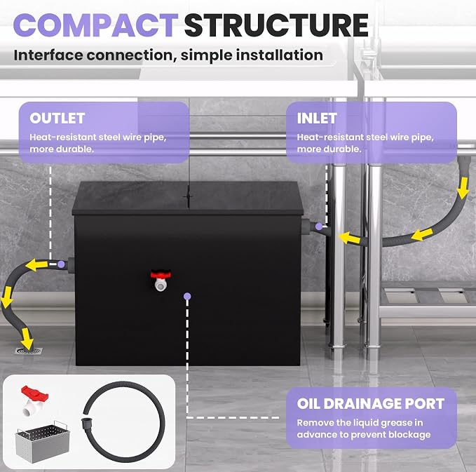 40 LBS Grease Trap Commercial Carbon Steel Grease Interceptor, 15 GPM Flow Rate - Image 4