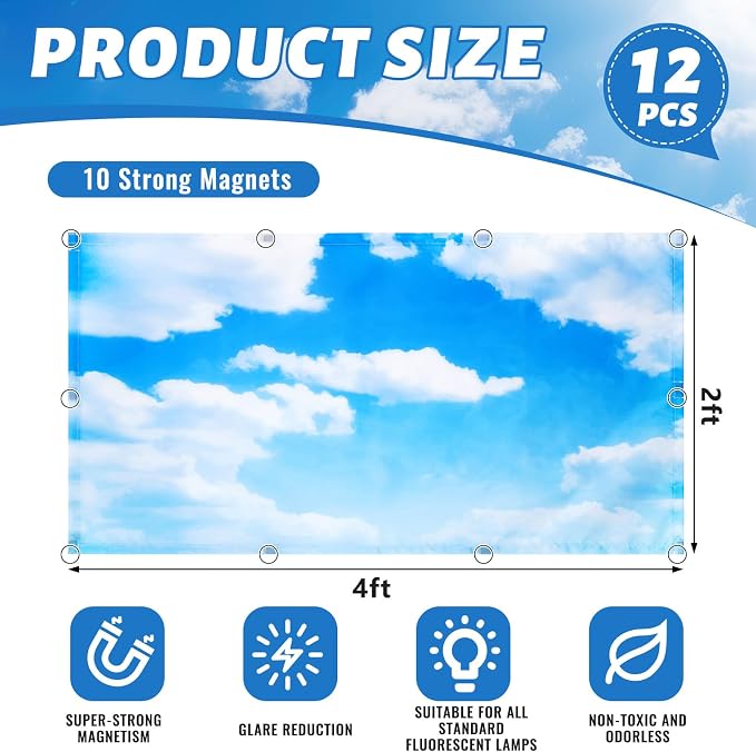 Hortsun 12 Pcs Fluorescent Light Covers Bulk, 4 x 2 ft Magnetic Fluorescent - Image 2