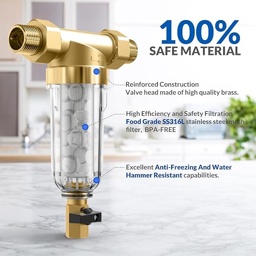 SimPure 100/500 Micron Spin Down Sediment Filter, Reusable Whole House Sediment - Image 4