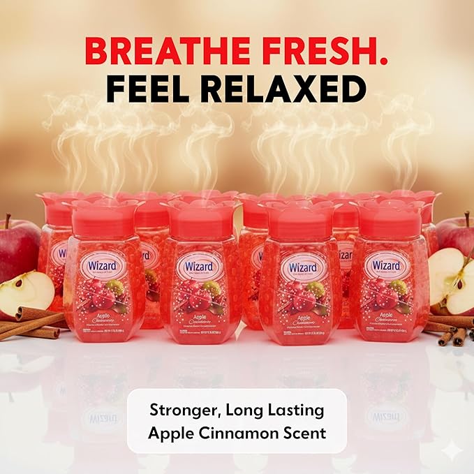 12 WIZARD Odor Eliminator Gel Beads - 12 oz, Air Freshners For Bathroom. Rooms, Per Areas and Car Freshner - Apple Cinnamon