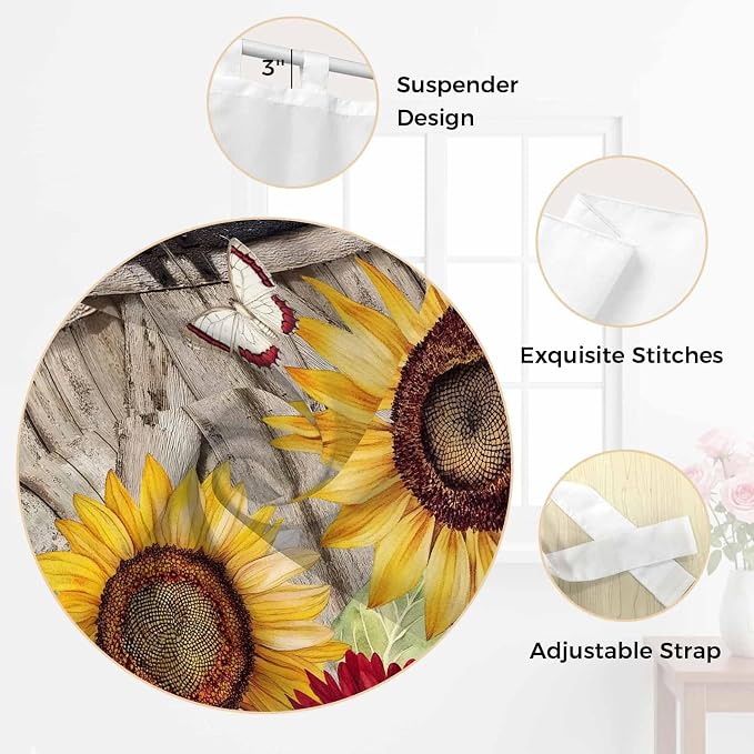 Sunflowers Kitchen Curtains 36 Inch Length, Small Window Curtains Tab Top - Image 6