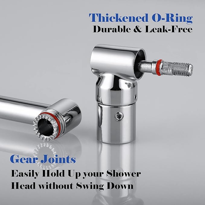 Chrome Shower Arm Extension - 13'' Adjustable Height & Range, Universal Connector, Locking Nuts
