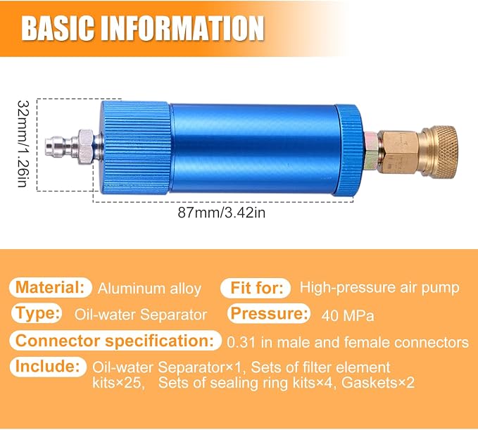 High Pressure PCP Air Filter Oil-Water Separator, 40MPa/5800Psi Inline Moisture - Image 2