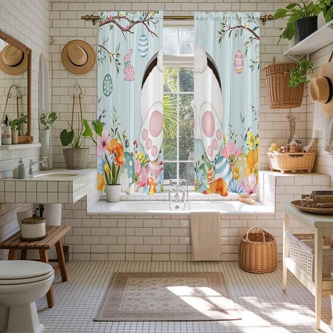 Easter Bunny Window Curtains 63 Inch Long 2 Panel Set, Rod Pocket Bedroom - Image 5