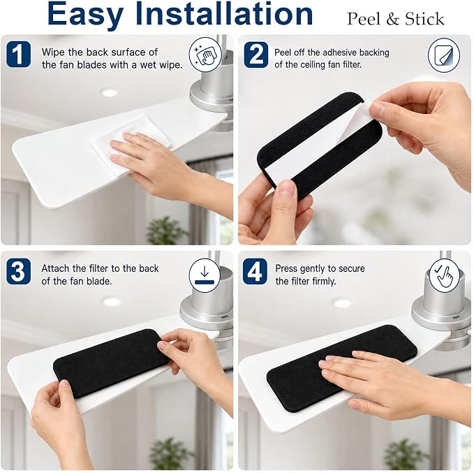 Ceiling Fan Filters for Blades, Captures Dust, Pet Dander & Odors, Easy Peel & - Image 6