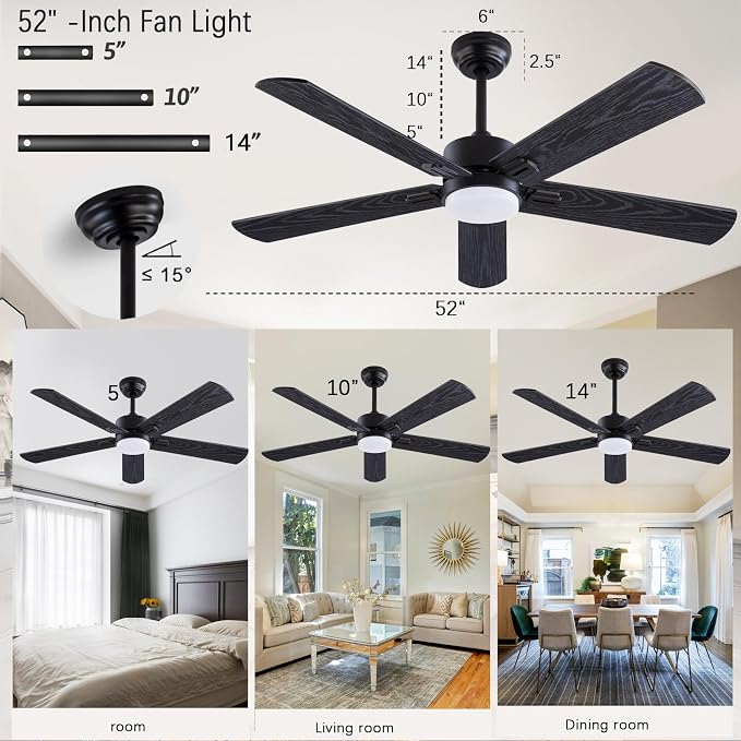 QUTWOB 52" Ceiling Fans with Light and Remote, Farmhouse 5 Blades Quiet - Image 2