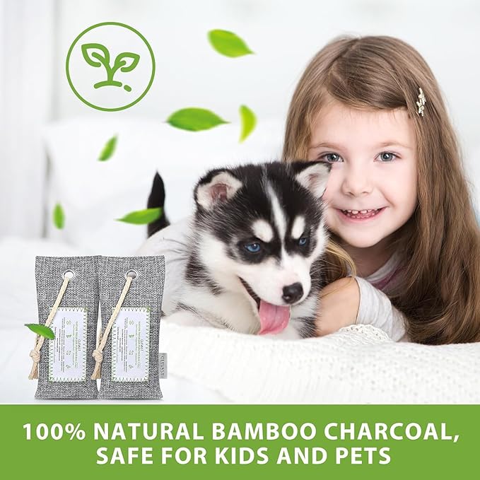 CLEVAST 6 Pack Activated Bamboo Charcoal Air Purifying Bags(6x60g), Natural Fresh Odor Absorber, Deodorizer and Moisture Eliminator, Air Purifier Bags for Home, Closet, Shoes, Car Air freshener