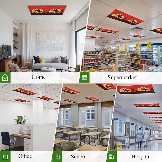 Fluorescent Light Covers for Drop Ceiling Western Cowboys Horse Riding on Red - Image 8