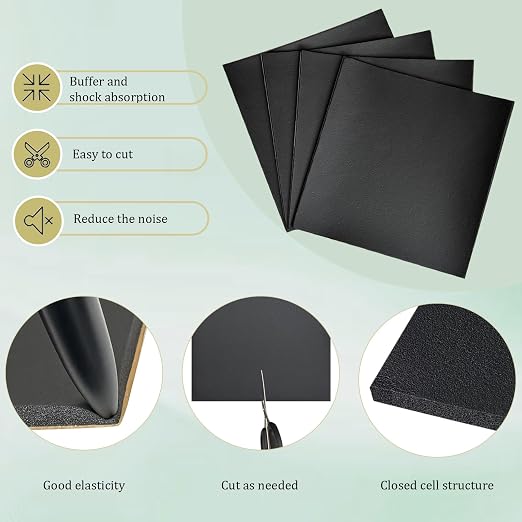 4 Pieces Adhesive Foam Padding 1/2 in Thick X 6 in X 6 in, Anti Vibration Pads - Image 4