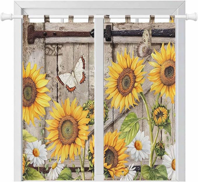 Farmhouse Sunflowers Bathroom Curtains 63 Inch Length, Window Curtains Tab Top by Unknown