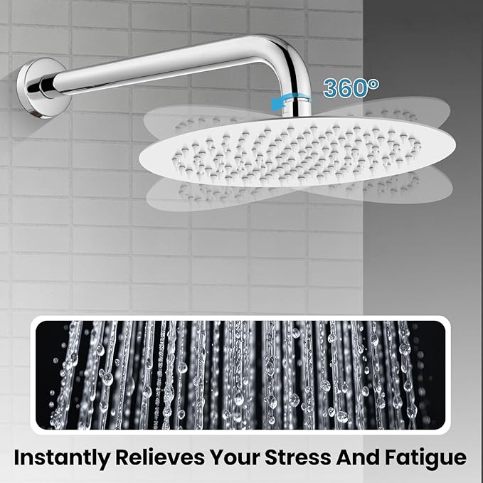 Airuida Shower Fixtures 2 Functions Shower Faucet Set Wall Mounted for Bathroom High Pressure Brass Handheld Shower with Rough-in Valve Round Rainfall 10 Inch Shower Head Chrome Polish