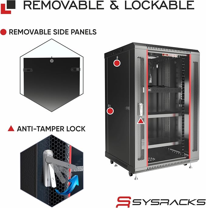 Sysracks 18U Wall Mount Server Rack Cabinet, 19” Locking Network Rack, 24” Deep - Image 6