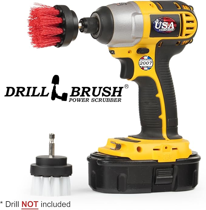 Drill Brush Power Scrubber - Drill Powered Scrub Brush Set - Rug and Carpet Stain Spot Cleaner - Small Round Brush - Spin Brush Set - Glass Cleaner - Upholstery and Leather Brush - Garden - Deck