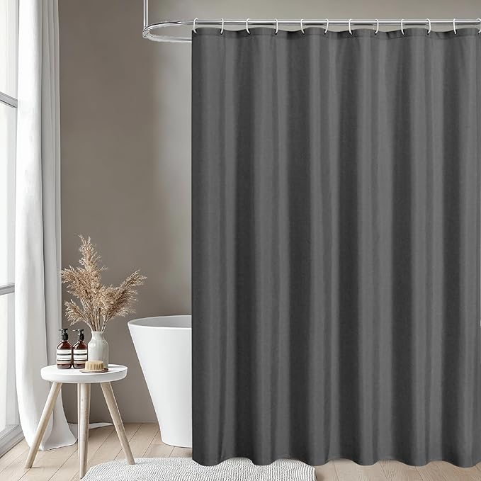 2-in-1 Waterproof Extra Long Fabric Shower Curtain or Liner,Linen Textured,84 Inch Breathable TPU & Washable Bathroom Shower Curtain Set with 12 Plastic Hooks,Modern,72"x84" Charcoalgrey