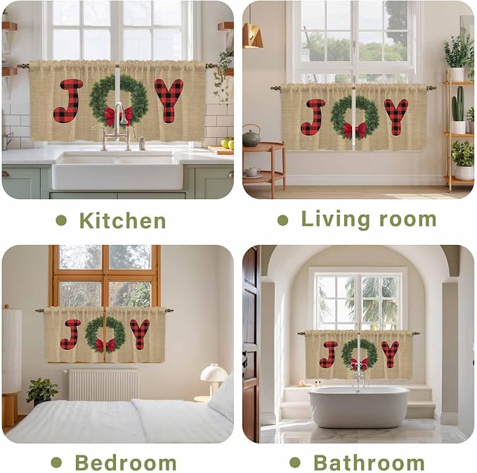 Red Green Christmas Kitchen Tier Curtains 24 Inch Long 2 Panel Set, Rod Pocket - Image 8