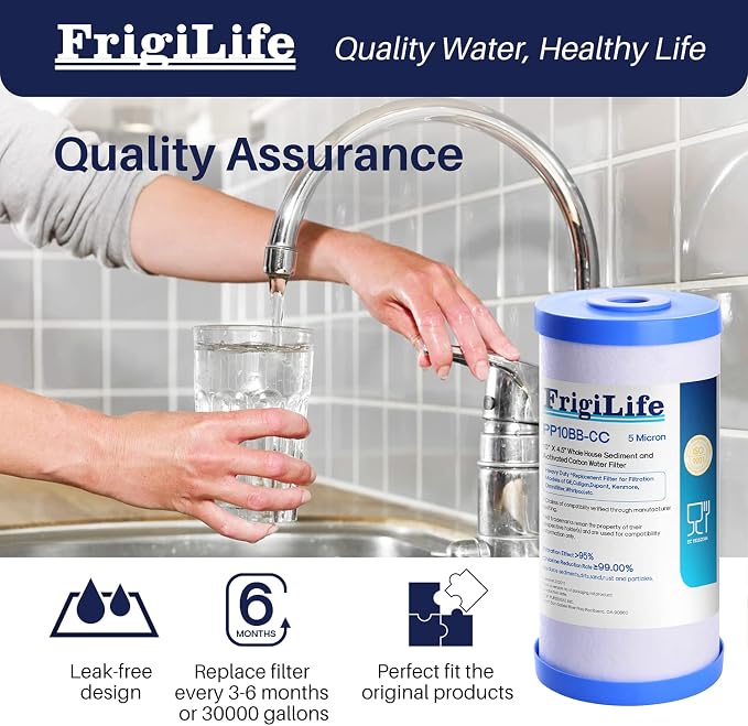 FXHTC 5 Micron 10" x 4.5" Whole House Sediment Activated Carbon Water Filter - Image 6