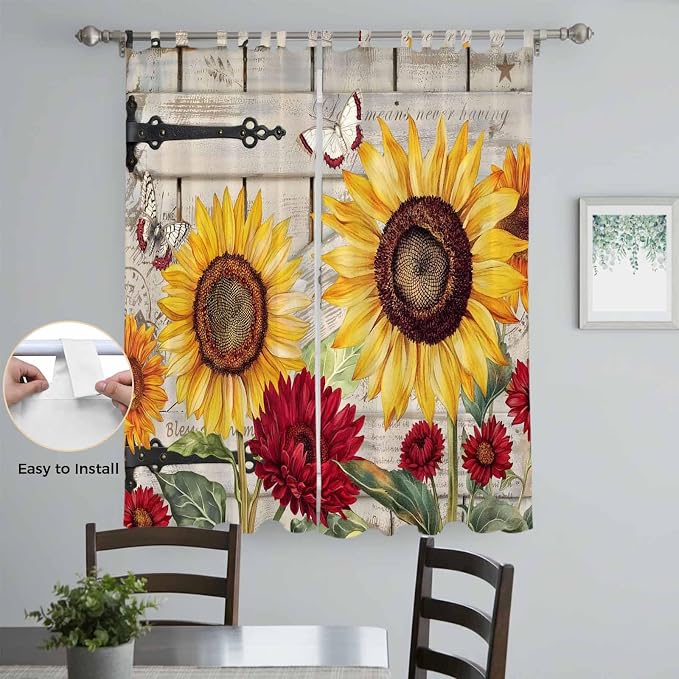 Red Yellow Sunflowers Living Room Curtains 96 Inch Length, Window Curtains Tab - Image 4