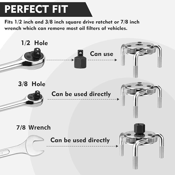 WORKPRO Adjustable Oil Filter Wrench, Universal 3"–5-1/2" Heavy Duty 3-Jaw Oil - Image 6