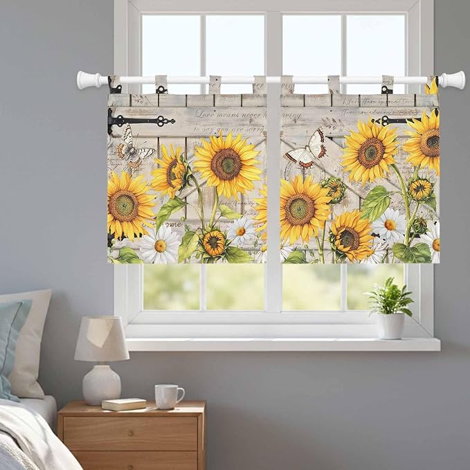 Farm Flowers Kitchen Curtains 36 Inch Length, Small Window Curtains Tab Top - Image 9