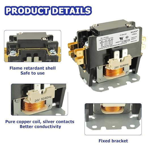 BOJACK 1 Poles FLA 25 Amp Coil 24 VAC Air Conditioner Condenser Compressor - Image 5