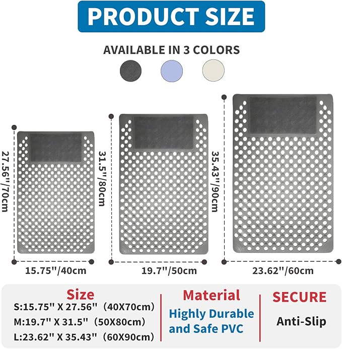 Bath Tub Shower Mat with Soft Shower Foot Scrubber Mat for Massage,Non Slip Bathtub Mat with Strong Suction Cups, Silicone Shower Foot Scrubber Mat (Gray, 27.5" X 15.7"(Rectangular))