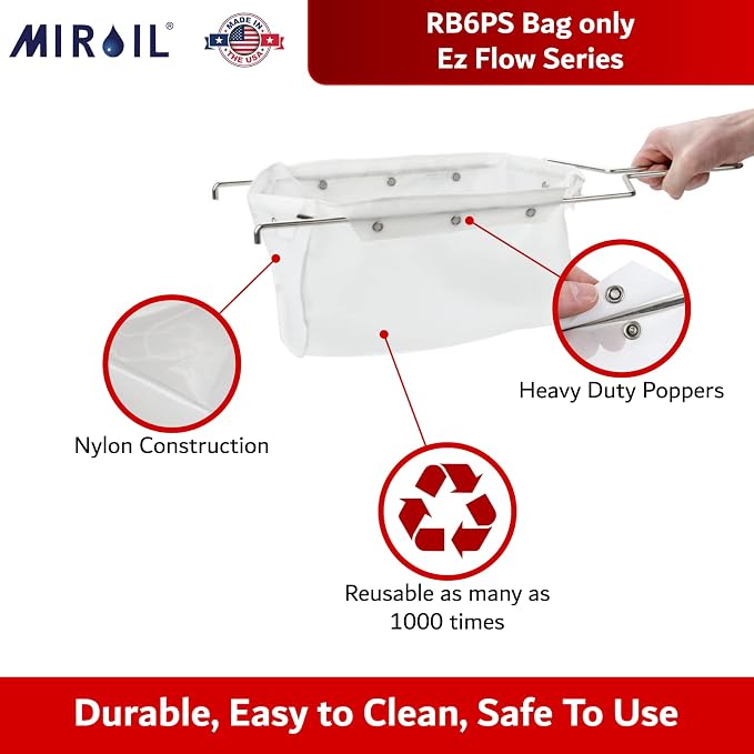 MirOil RB6PS EZ Flow Deep Fryer Oil Filter Bag – Reusable Grease Strainer to - Image 2