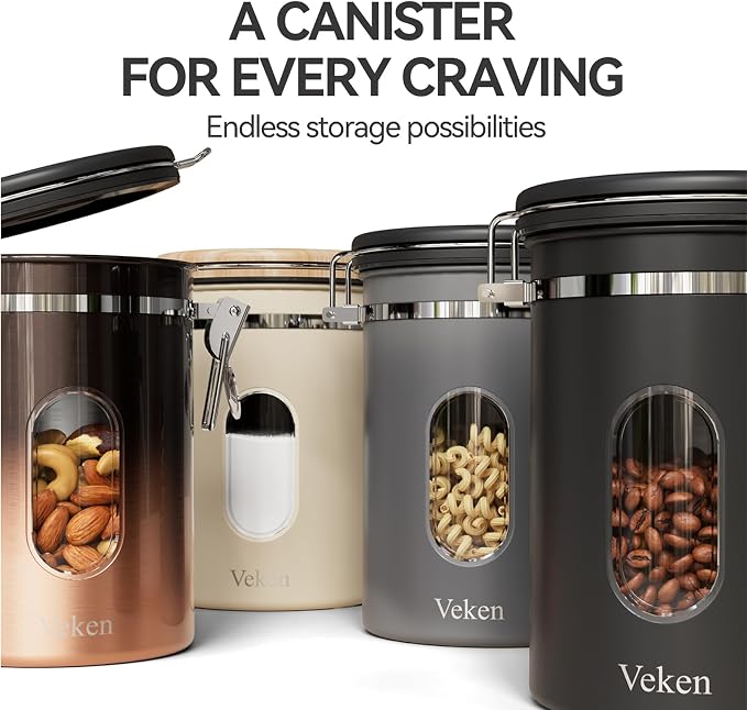 Veken Coffee Canister with Window, Airtight Stainless Steel Pantry Container - Image 8