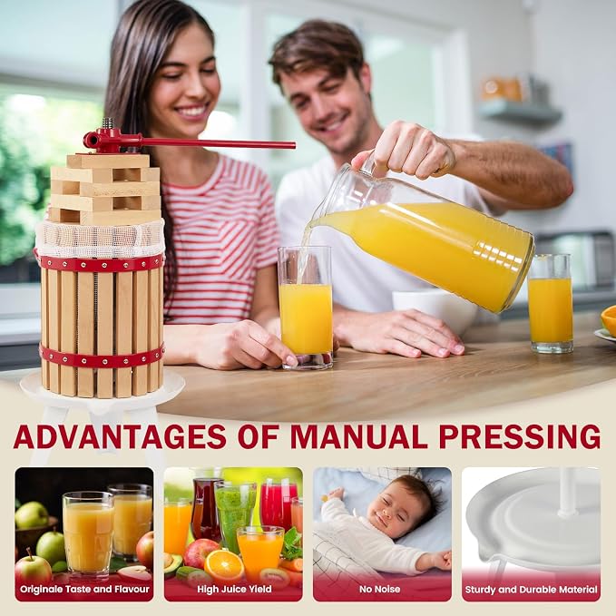 CAELUM Fruit Wine Press, 4.75 Gallon Wood Fruit and Cider Press Squeezer - Image 6